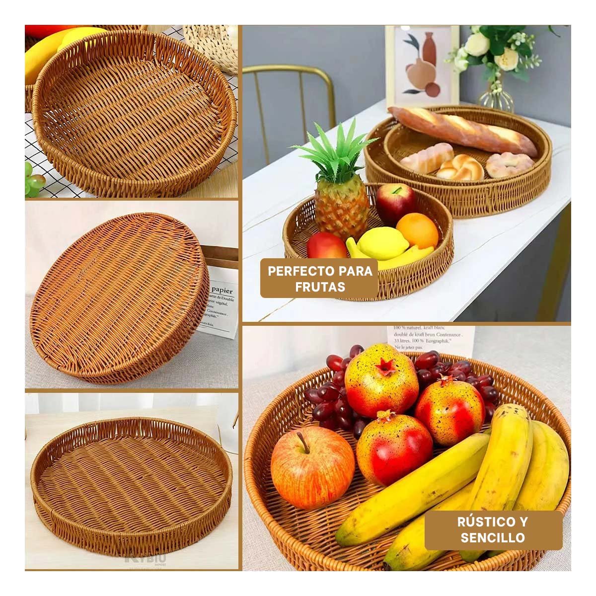 BANDEJA ORGANIZADORA TEJIDA CIRCULAR 35CM MARRON PARA ESPACIOS DEL HOGAR ACTUAL Y+PAPEL REGALO - 3