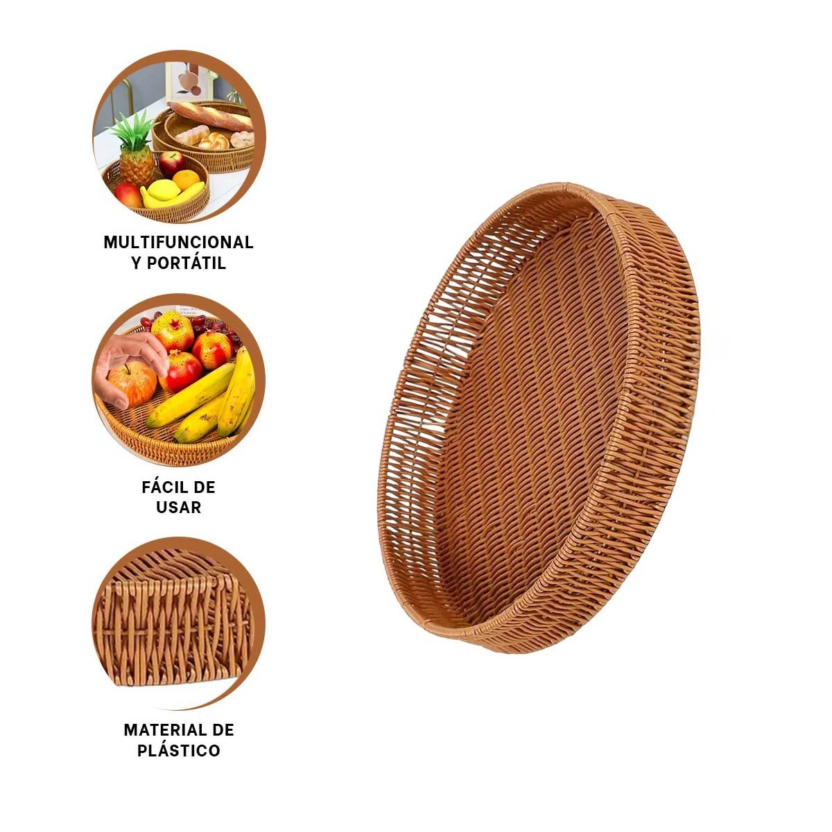 BANDEJA ORGANIZADORA TEJIDA CIRCULAR 35CM MARRON PARA ESPACIOS DEL HOGAR ACTUAL Y+PAPEL REGALO - 5