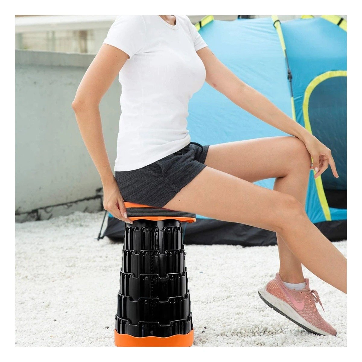 SILLA FUNCIONAL PLEGABLE 2 SEGUROS PORTATILES TONO NARANJA BASE NEGRA Y+REGALO STICKER - 2
