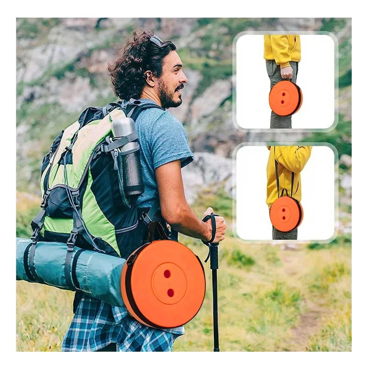 PACK6 TABURETE FUNCIONAL PLEGABLE 2 SEGUROS PORTATILES TONO NARANJA BASE NEGRA Y+PAPEL REGALO - 5