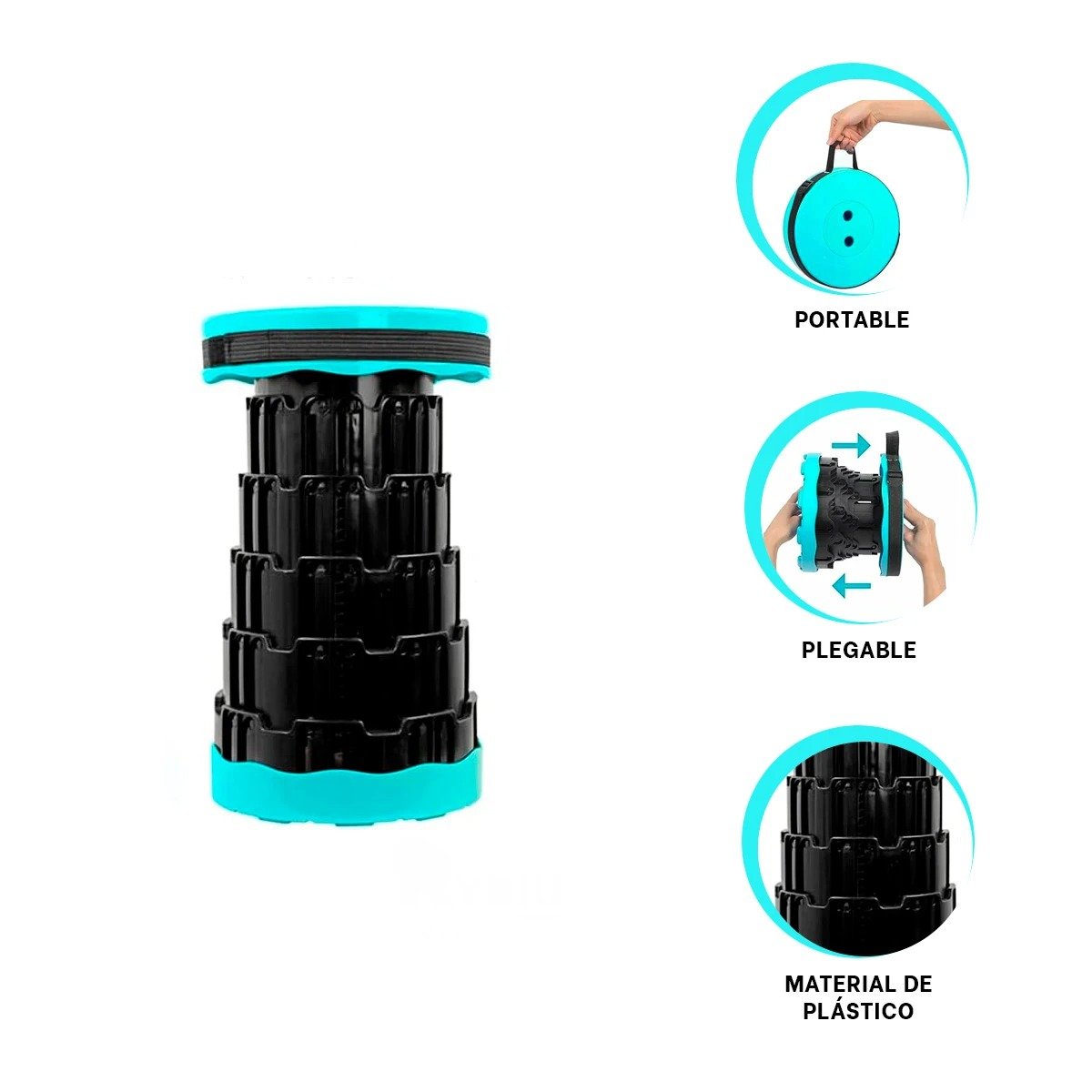 ASIENTO PLEGABLE PORTATIL CON DOBLE SEGURO Y TAPA TURQUEZA CENTRO NEGRO HOGAR Y+PAPEL REGALO - 5