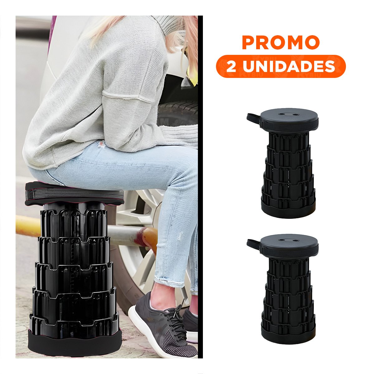 PACK2 BUTACA PORTATIL TODO NEGRO CON DOS SEGUROS PARA HOGAR Y EXTERIOR Y+REGALO STICKER - 1