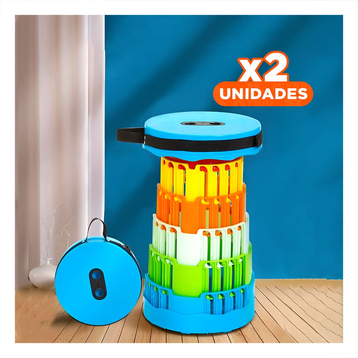 PACK2 BUTACA PLEGABLE CON 2 SEGUROS PRACTICOS PARA USO DIARIO TAPA CELESTE Y+PAPEL REGALO - 1