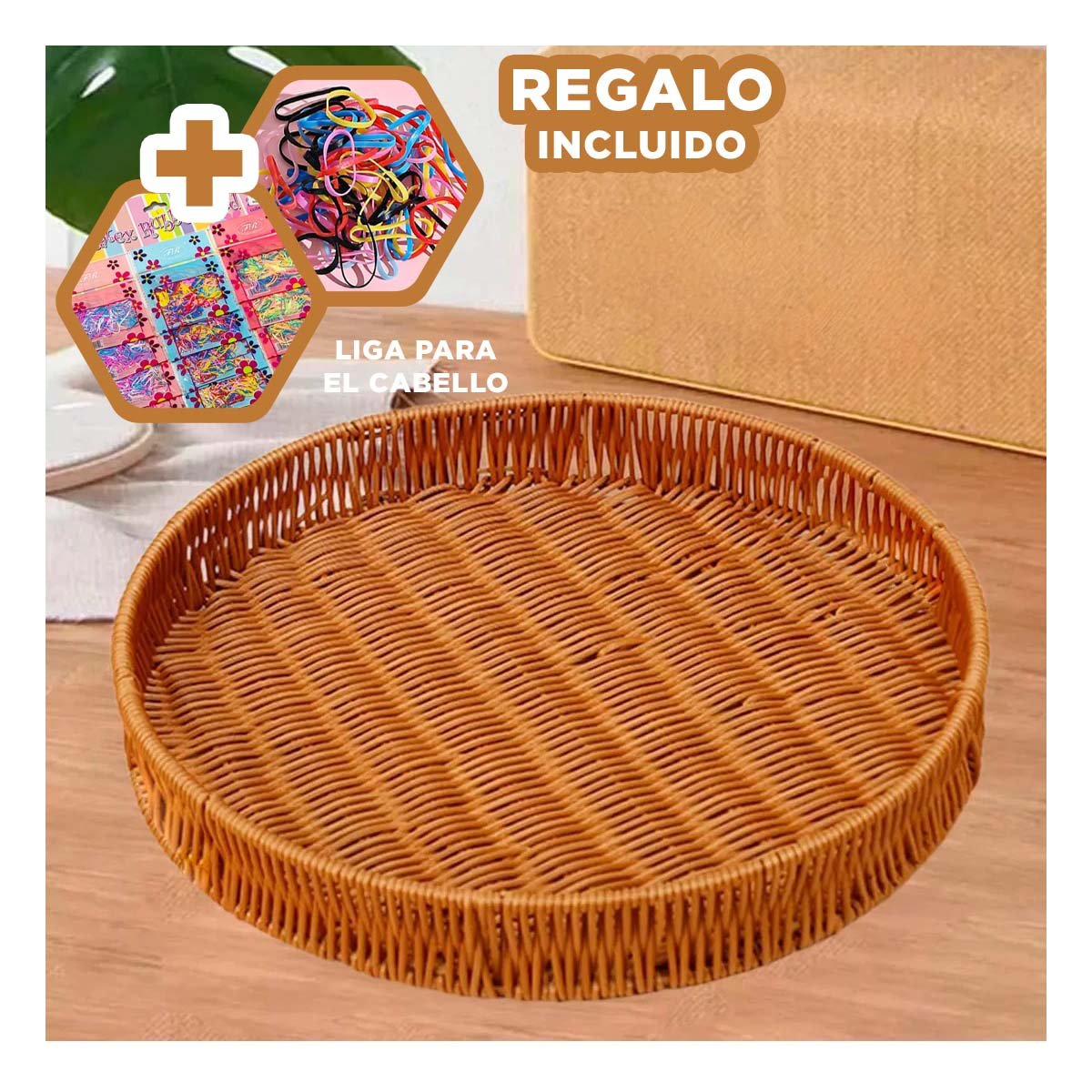 BANDEJA DECORATIVA TEJIDA CIRCULAR 35CM MARRON PARA ORDEN PERSONAL DIARIO EXTRA Y+LIGAS REGALO - 2