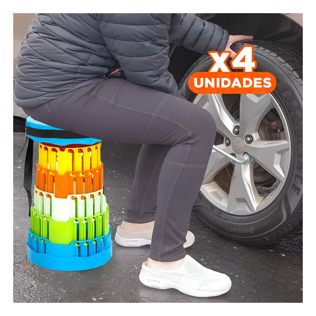 PACK4 ASIENTO COMPACTO PLEGABLE CON 2 SEGUROS PORTATIL TAPA CELESTE MULTICOLOR Y+REGALO STICKER - 1
