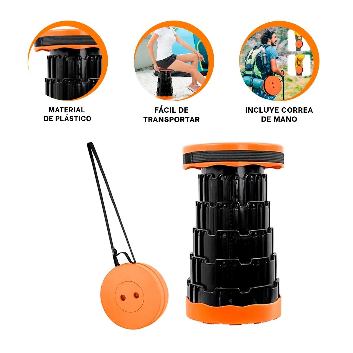 SILLA PRACTICA PLEGABLE 2 SEGUROS PORTATILES NARANJA NEGRO HOGAR MODERNO Y+PAPEL REGALO - 5