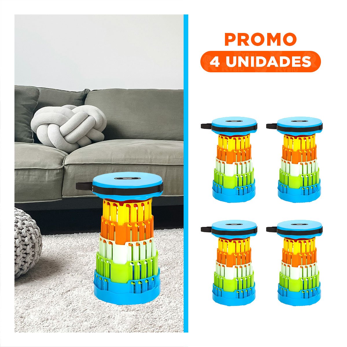 PACK4 SILLON PORTATIL PLEGABLE CON 2 SEGUROS COMODOS PARA HOGAR USO DIARIO TAPA CELESTE - 1