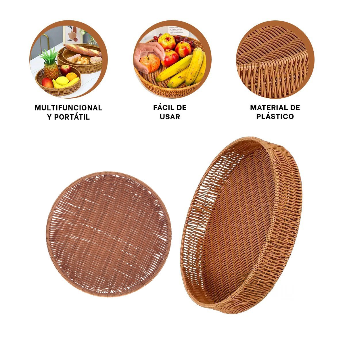 BANDEJA ORGANIZADORA TEJIDA CIRCULAR 30CM MARRON PARA ESPACIOS DEL HOGAR ACTUAL Y+PAPEL REGALO - 5