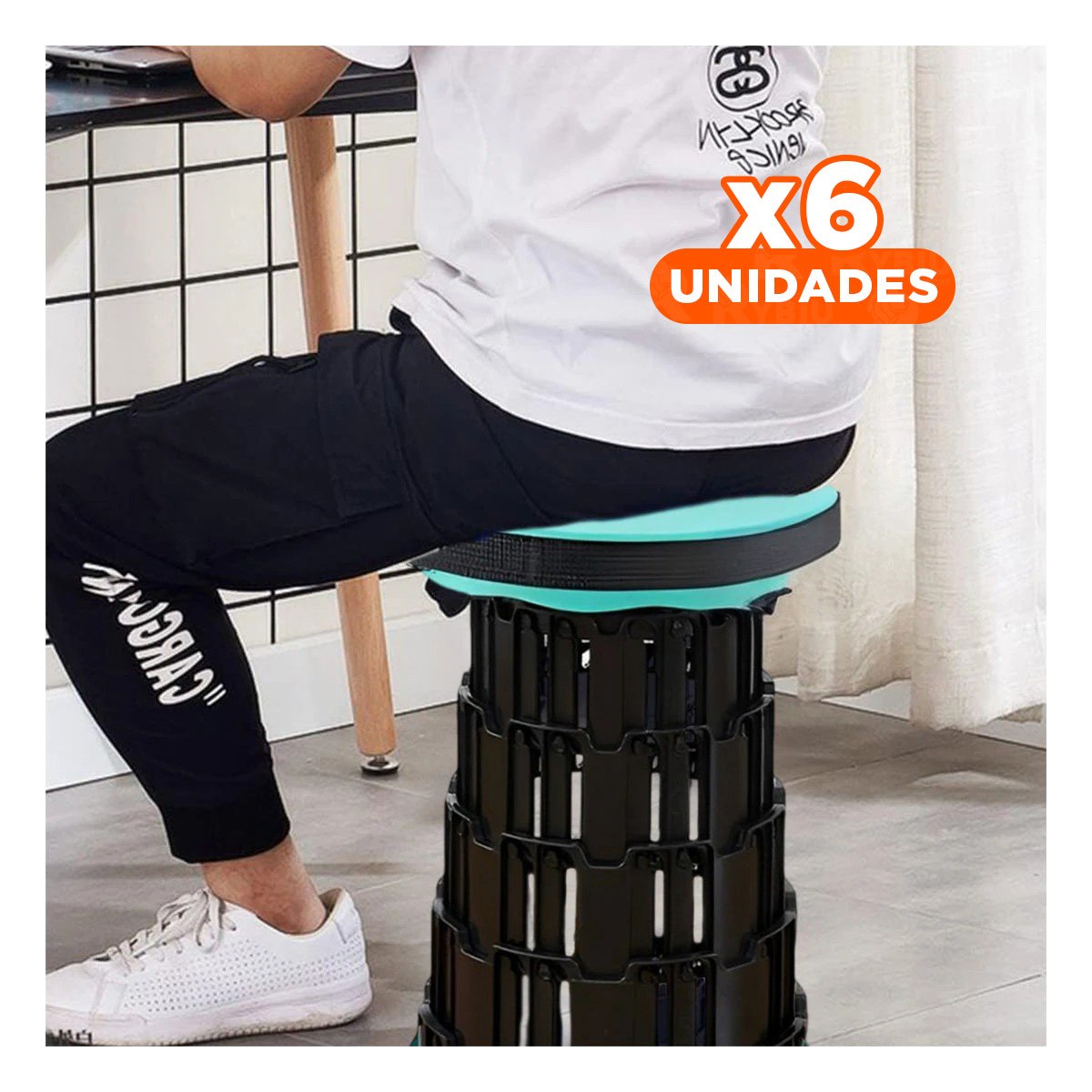 PACK6 TABURETE PORTATIL CON DOBLE SEGURO PARA CASA Y REUNIONES VERDE NEGRO Y+PAPEL REGALO - 1