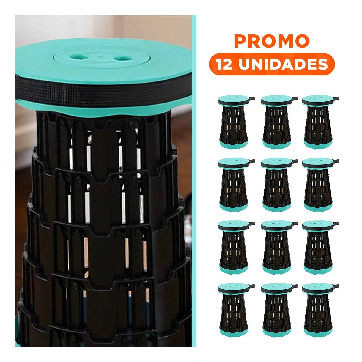 PACK12 ASIENTO PORTATIL CON SISTEMA PLEGABLE Y DOS SEGUROS PARA HOGAR VERDE NEGRO - 1