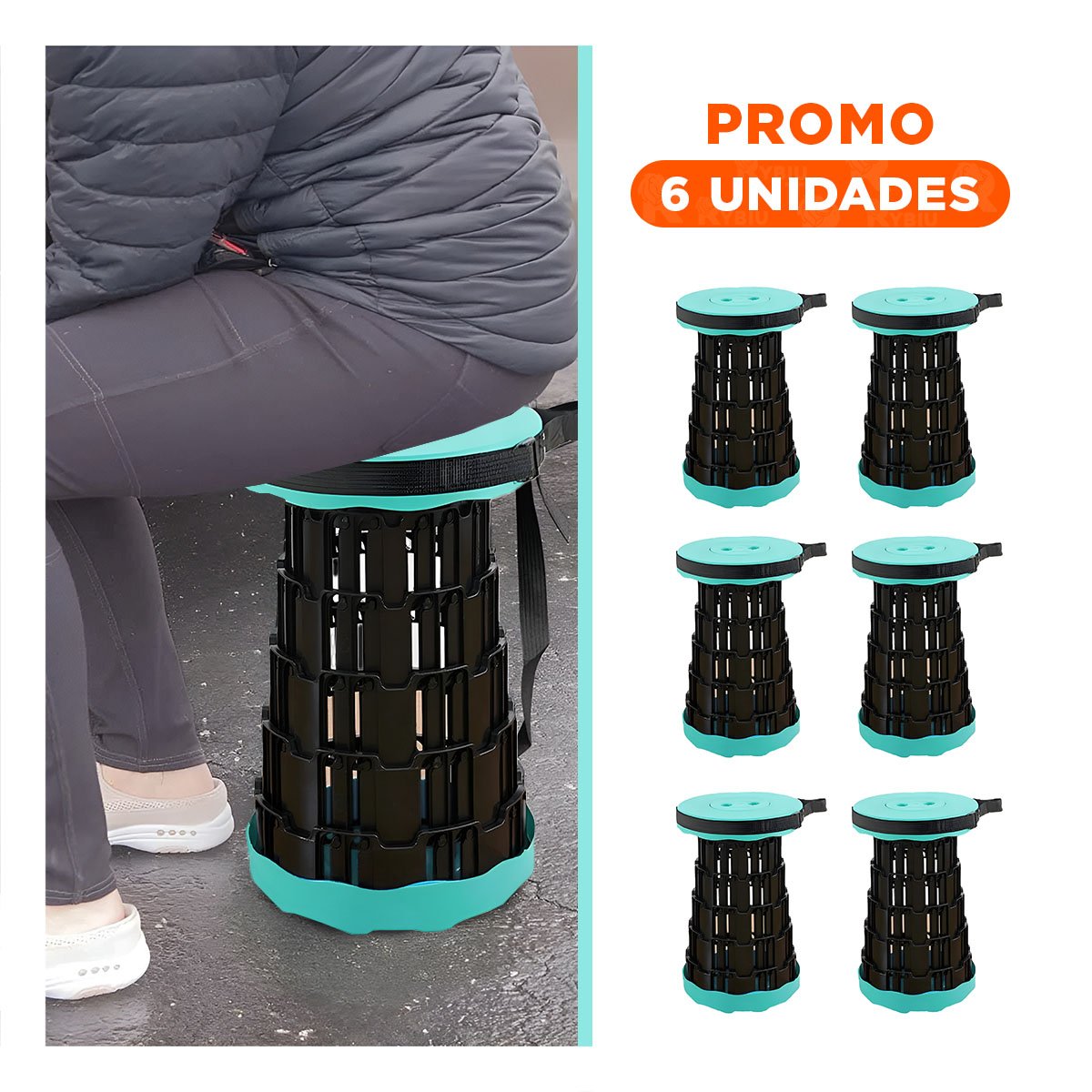 PACK6 BUTACA PLEGABLE CON 2 SEGUROS PARA ACTIVIDADES EN CASA VERDE NEGRO Y+REGALO STICKER - 1