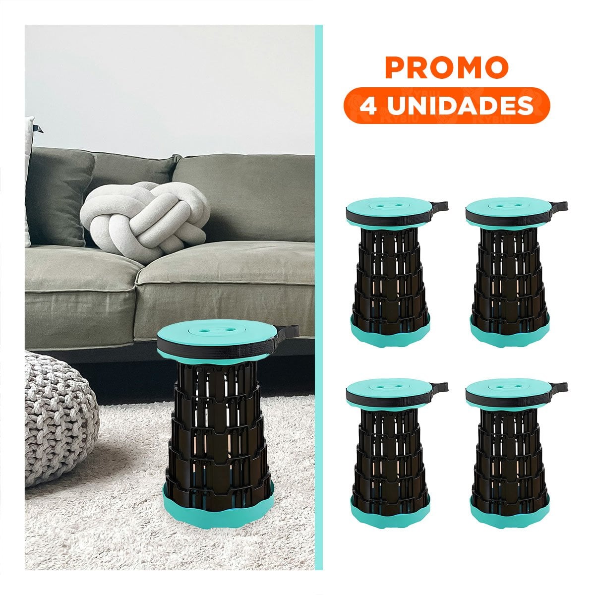 PACK4 ASIENTO PORTATIL PLEGABLE CON 2 SEGUROS PARA CASA Y ACTIVIDADES VERDE NEGRO - 1
