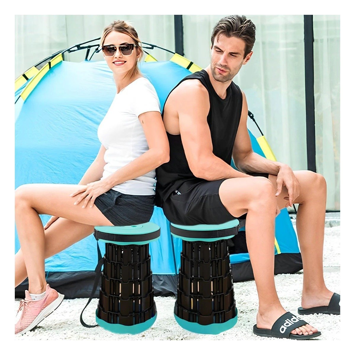 ASIENTO PORTATIL CON DOBLE SEGURO PARA ACTIVIDADES TAPA VERDE CENTRO NEGRO Y+PAPEL REGALO - 2