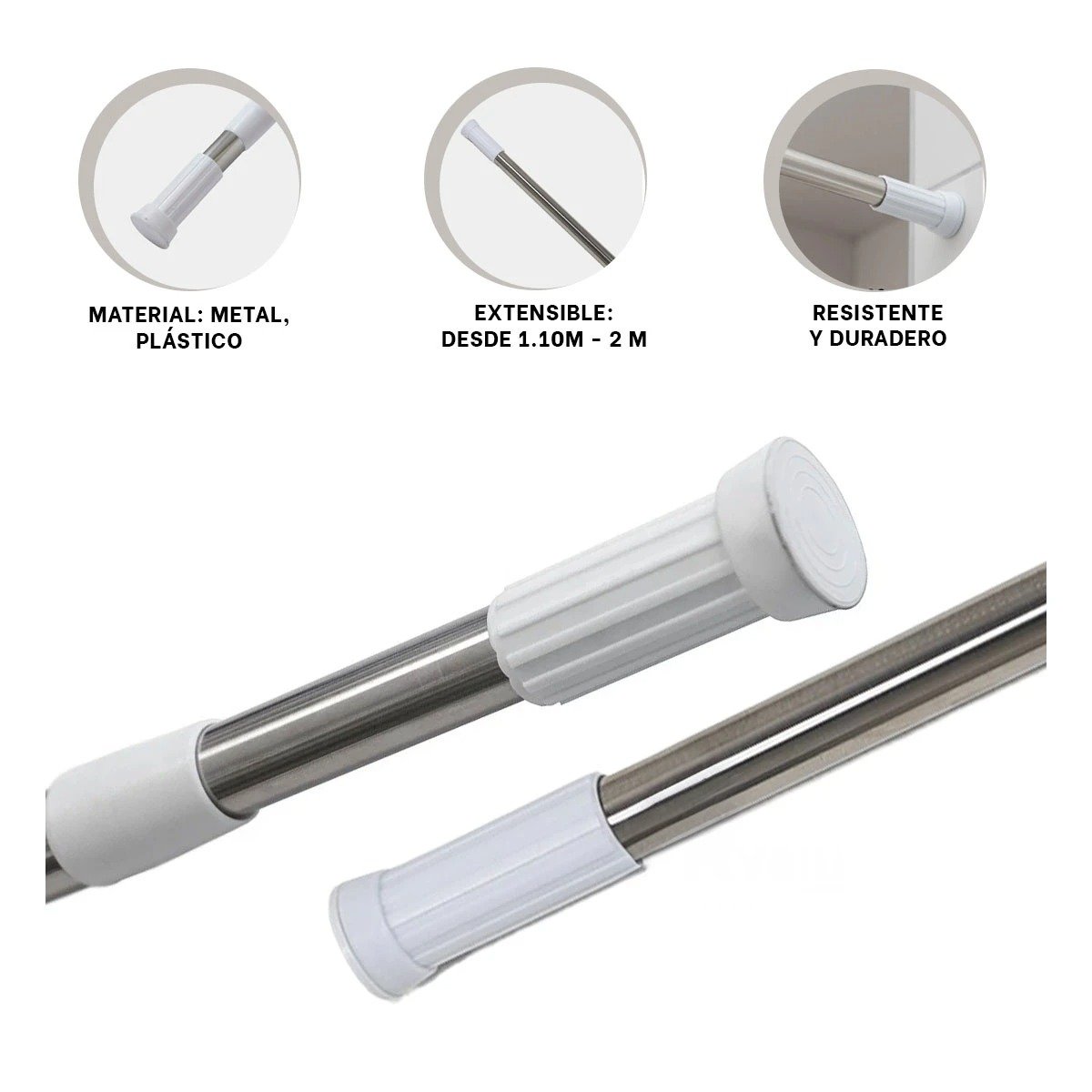 TUBO AJUSTABLE PARA DUCHA LIGERO Y SEGURO PLOMO 1,10M A 2,0M Y+POST IT - 5