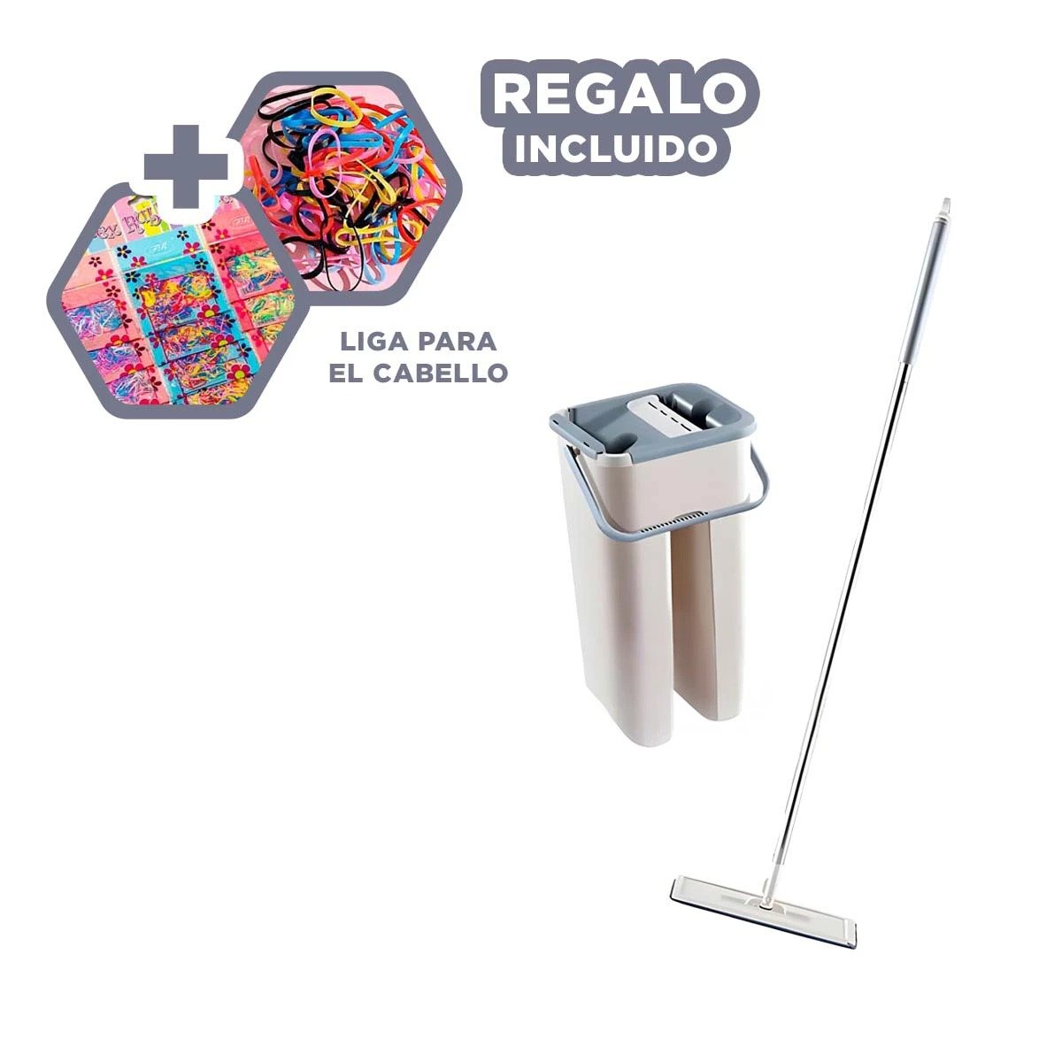 ESCOBA HUMEDA 360 CON BALDE CENTRIFUGADOR PARA PISOS Y SUPERFICIES GRIS Y+LIGAS REGALO - 2