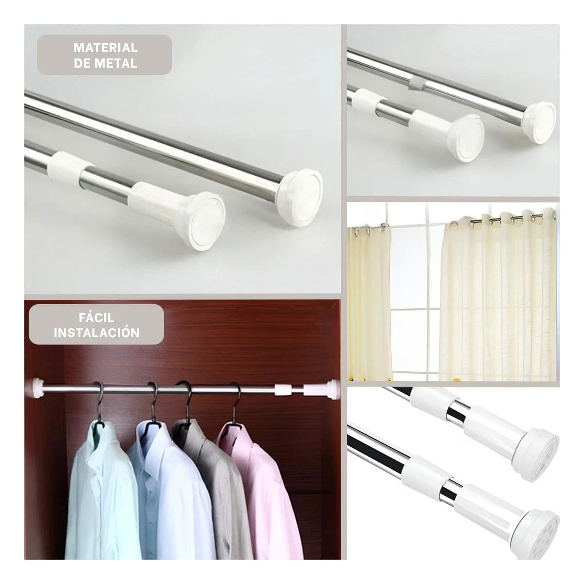 TUBO AJUSTABLE PARA DUCHA COMPACTO DURADERO PLOMO 1,40M A 2,60M Y+PAPEL REGALO - 3