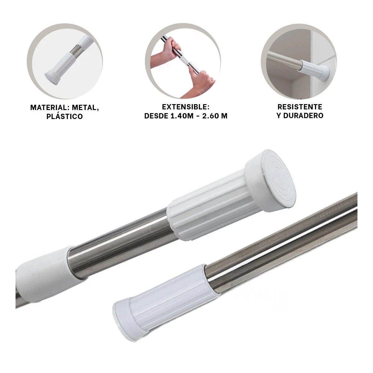 TUBO AJUSTABLE PARA DUCHA COMPACTO DURADERO PLOMO 1,40M A 2,60M Y+PAPEL REGALO - 5