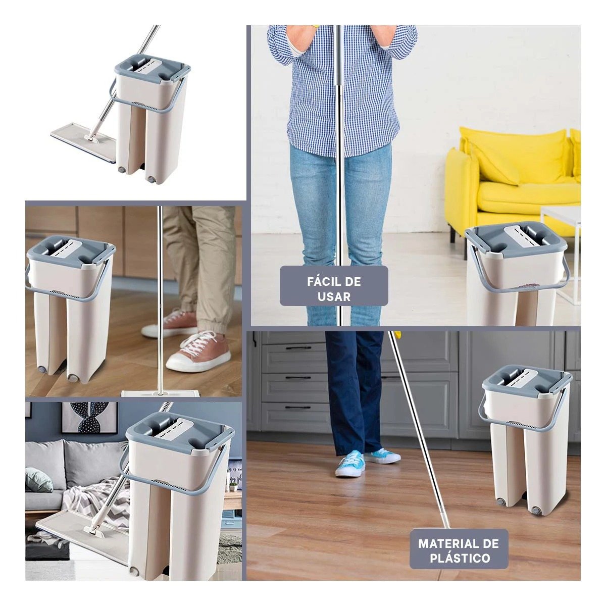 TRAPEADOR GIRATORIO 360 CON BALDE CENTRIFUGADOR PARA LIMPIEZA DE CASA GRIS - 2