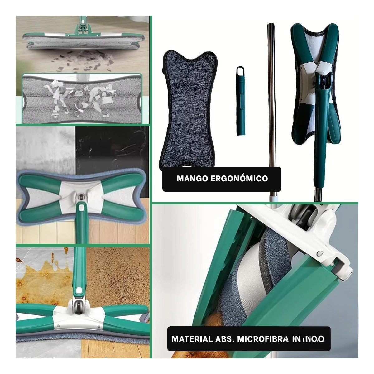 MOPA PARA PISOS Y SUPERFICIES DEL HOGAR FACIL DE USAR Y RAPIDA VERDE Y+PAPEL REGALO - 3