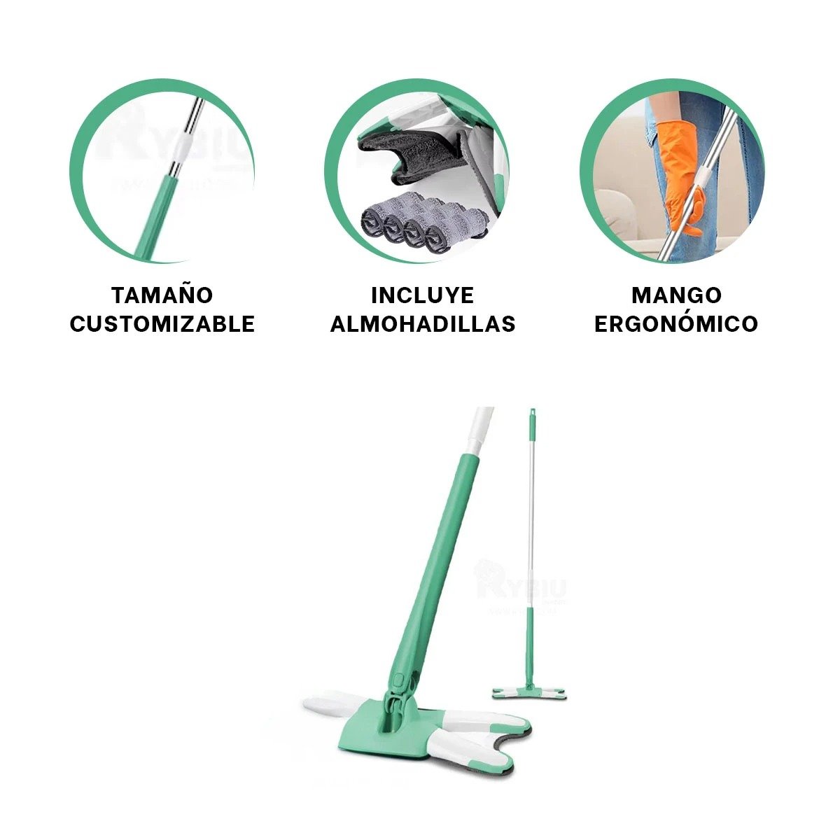 MOPA PARA PISOS Y SUPERFICIES DEL HOGAR FACIL DE USAR Y RAPIDA VERDE Y+PAPEL REGALO - 5