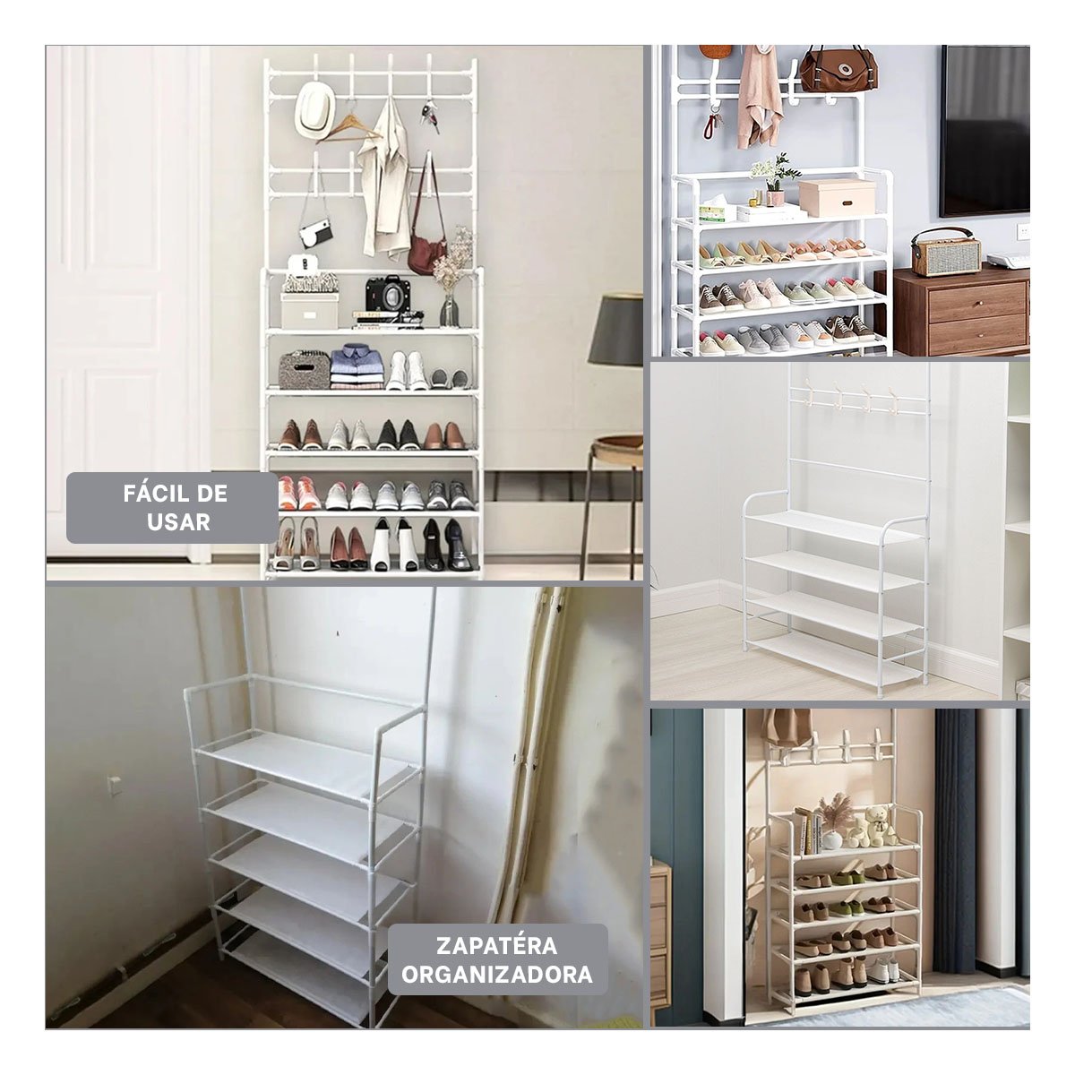 ZAPATERA ORGANIZADORA CON PERCHEROS MODELO CURVO PARA CLOSET 5 NIVELES BLANCO - 2