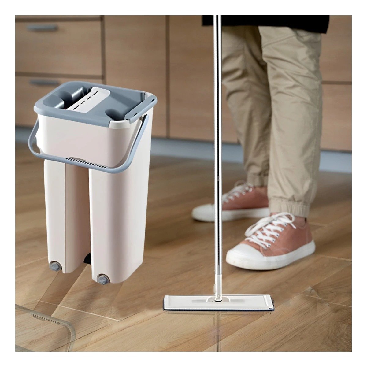 PACK2 FREGONA PRACTICA 360 CON BALDE CENTRIFUGADOR PARA PISOS Y SUPERFICIES GRIS Y+PAPEL REGALO - 2