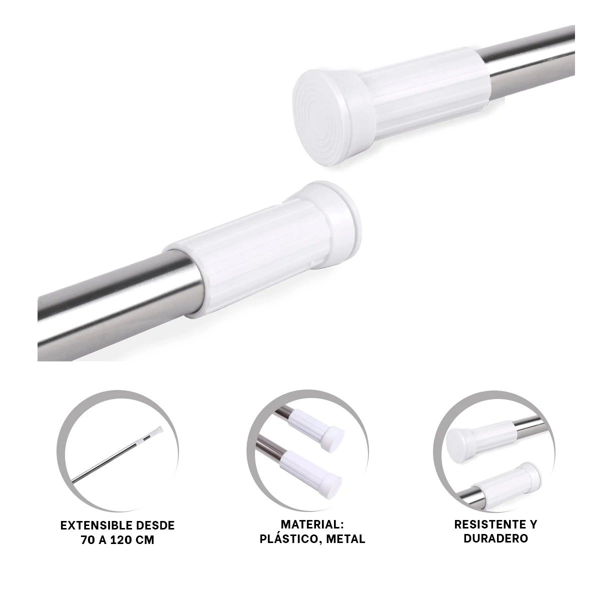 TUBO AJUSTABLE RESISTENTE PARA DUCHA RAPIDO EFICAZ 70CM A 1,20M PLOMO Y+POST IT - 5
