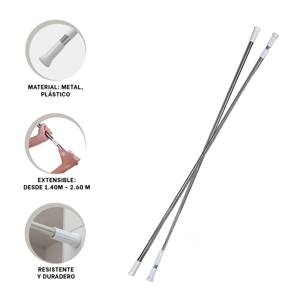 TUBO AJUSTABLE PARA DUCHA RAPIDO CONFORTABLE PLOMO 1,40M A 2,60M Y+POST IT - 5