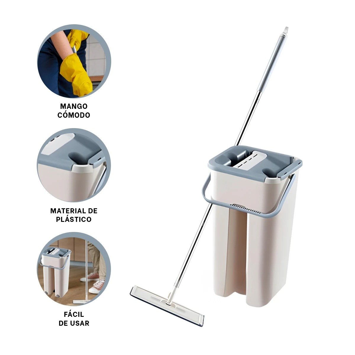FREGONA MAGICA 360 CON BALDE CENTRIFUGADOR PARA HOGAR Y PISOS GRIS CLARO Y+PAPEL REGALO - 5
