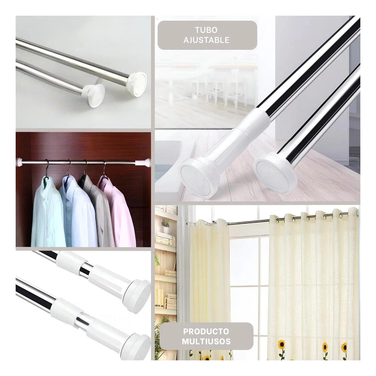 TUBO AJUSTABLE PARA DUCHA FACIL SEGURO COLOR PLOMO 1,40M A 2,60M - 2
