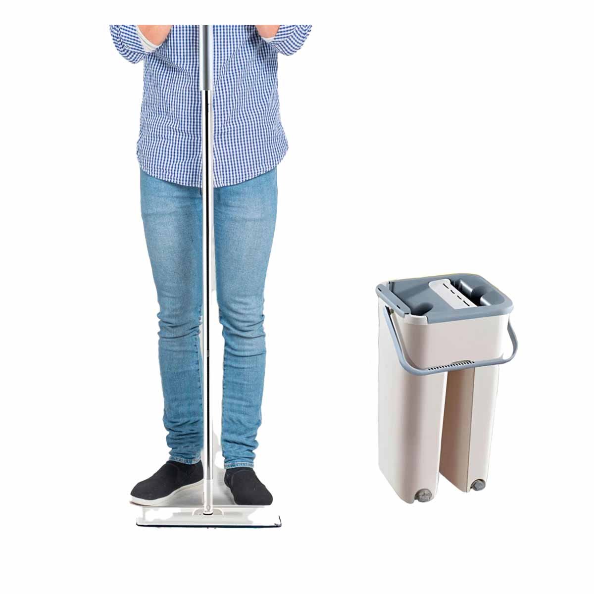 MOPA ROTATIVA 360 CON BALDE CENTRIFUGADOR PARA LIMPIEZA DIARIA GRIS Y+REGALO STICKER - 1
