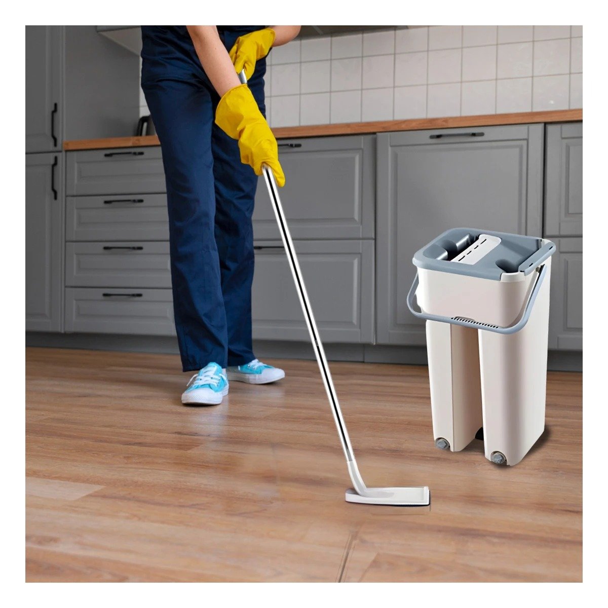 MOPA ROTATIVA 360 CON BALDE CENTRIFUGADOR PARA LIMPIEZA DIARIA GRIS Y+REGALO STICKER - 2