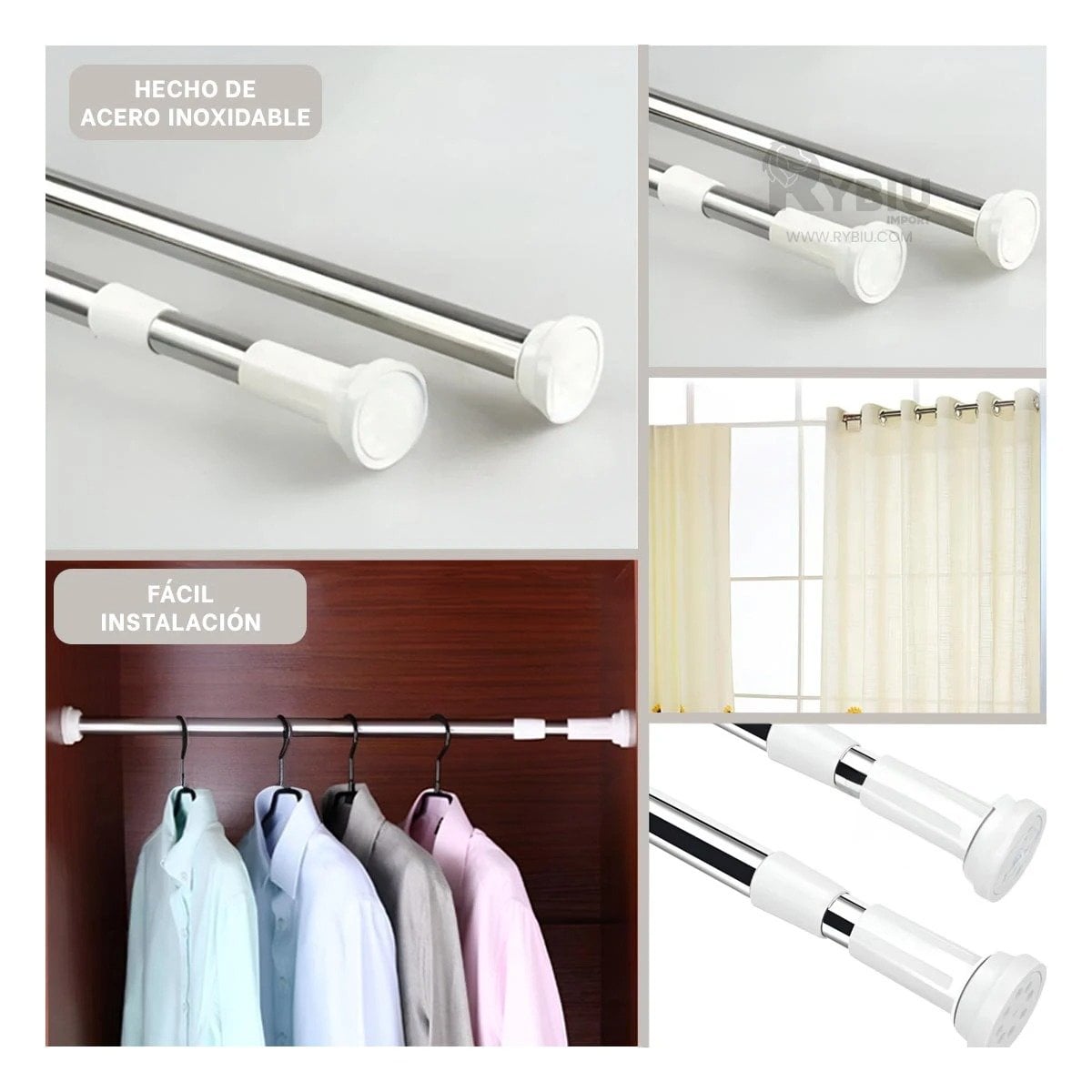TUBO AJUSTABLE RESISTENTE PARA DUCHA COMPACTO DURADERO 70CM A 1,20M PLOMO Y+PAPEL REGALO - 3