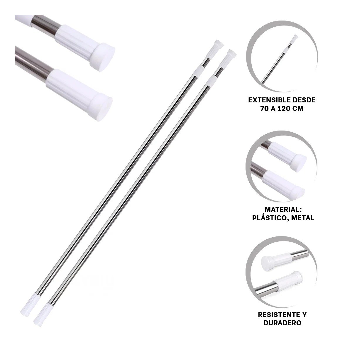 TUBO AJUSTABLE RESISTENTE PARA DUCHA COMPACTO DURADERO 70CM A 1,20M PLOMO Y+PAPEL REGALO - 5