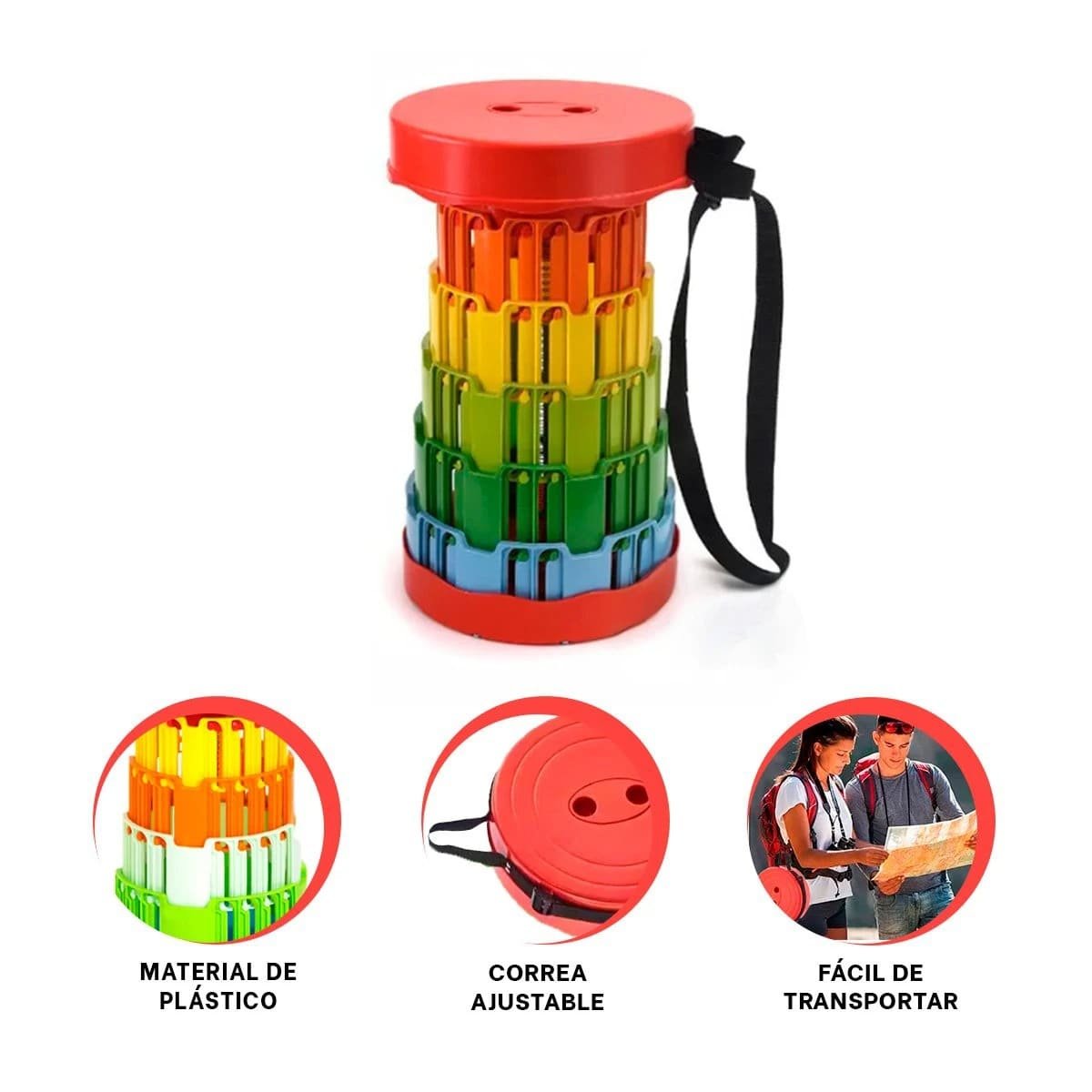 BANQUETA PLEGABLE PORTATIL CON SEGUROS PARA CASA CON TAPA ROJO CENTRO MULTICOLOR Y+PAPEL REGALO - 5