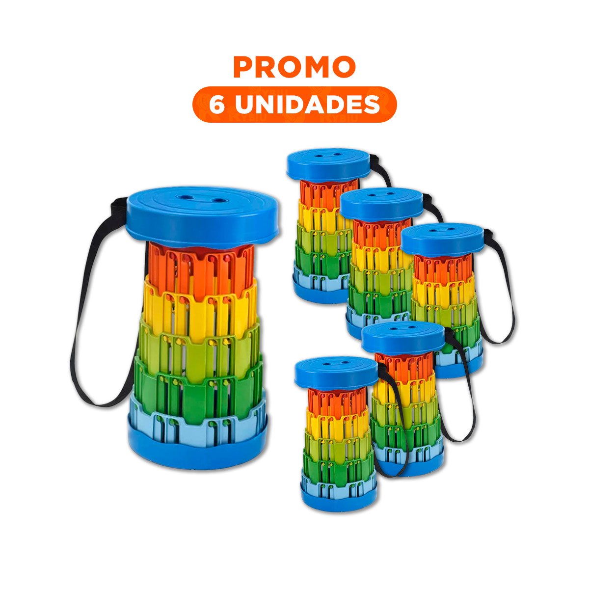 PACK6 BUTACA PORTATIL DISENO SEGURO PARA EXTERIOR Y CASA TAPA AZUL MULTICOLOR Y+REGALO STICKER - 1