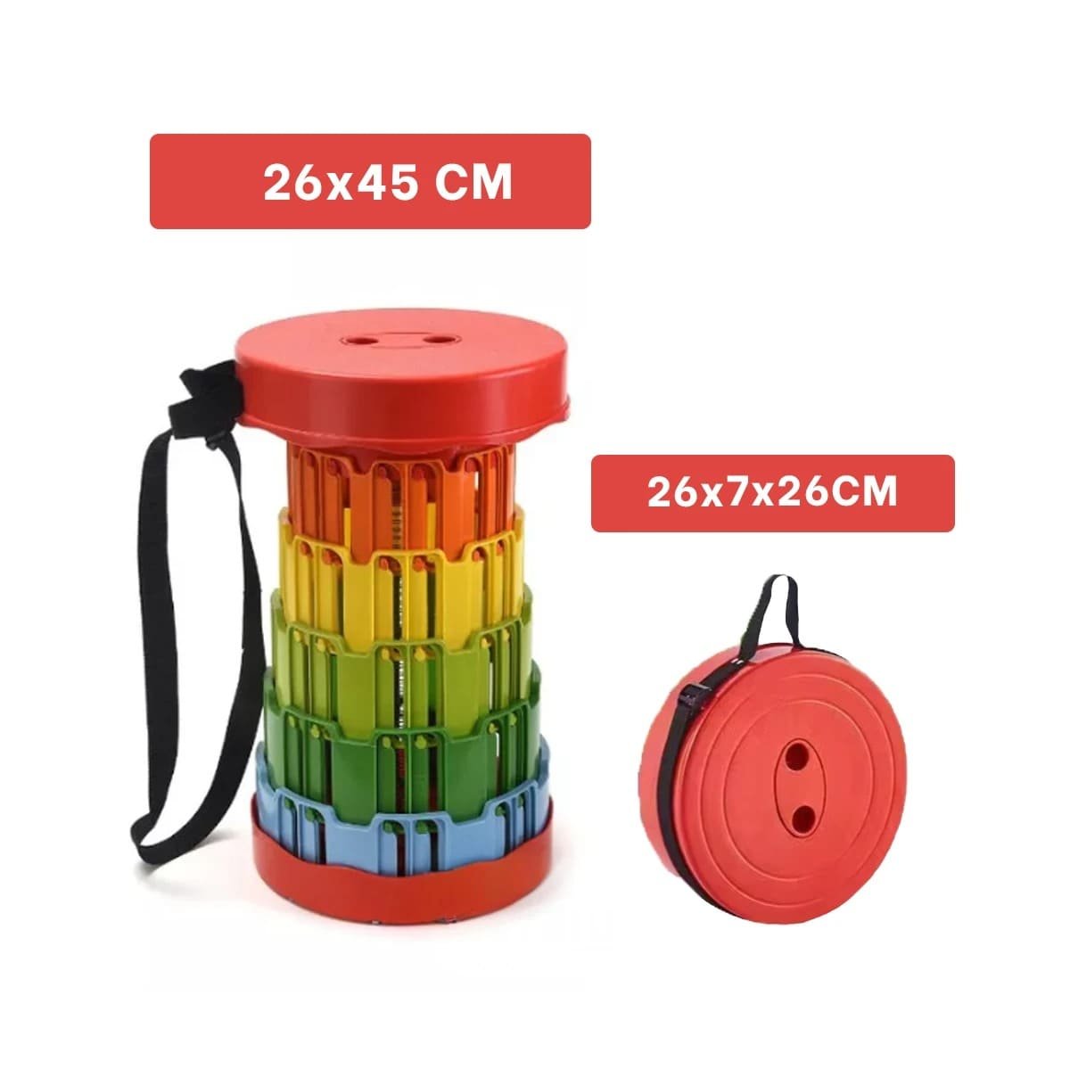 PACK2 BANCO PLEGABLE PORTATIL CON SEGUROS CON TAPA ROJO CENTRO MULTICOLOR Y+PAPEL REGALO - 4