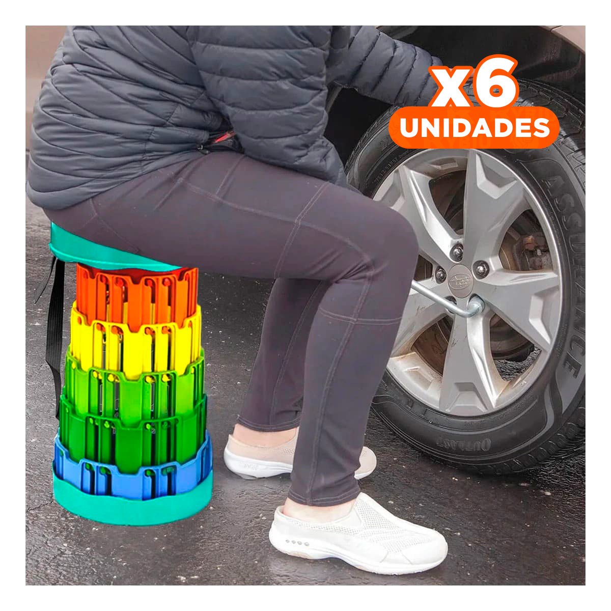 PACK6 BANQUETA PARA HOGAR CON SEGURO ESTABLE PORTATIL TAPA VERDE MULTICOLOR Y+PAPEL REGALO - 1