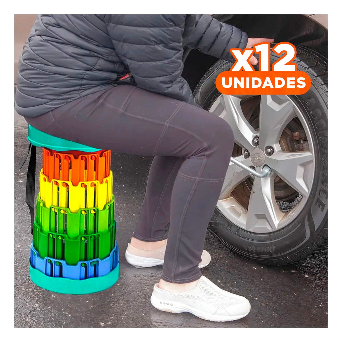 PACK12 SILLA PLEGABLE CON SEGURO DOBLE TAPA VERDE CENTRO MULTICOLOR Y+PAPEL REGALO - 1
