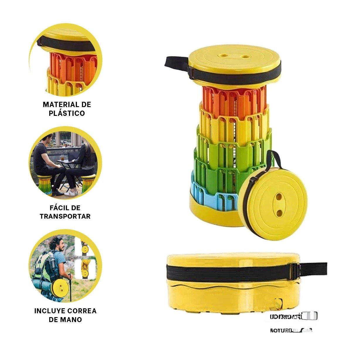 BUTACA PLEGABLE CON DOBLE SEGURO PORTATIL PARA HOGAR Y CASA TAPA AMARILLO MULTICOLOR Y+POST IT - 5