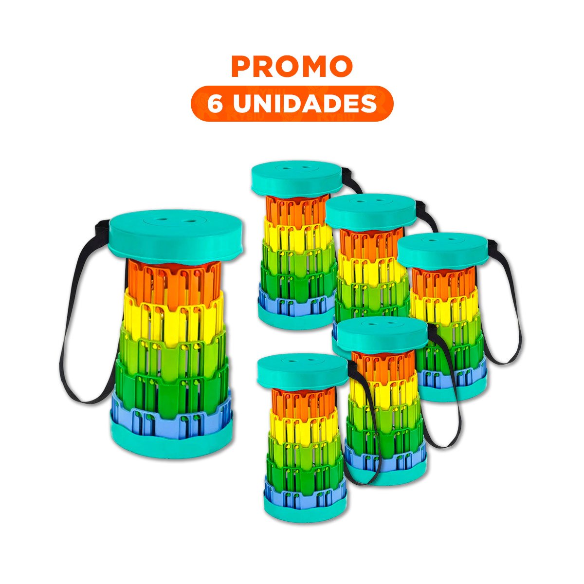 PACK6 BUTACA PLEGABLE CON SEGURO PORTATIL TAPA VERDE CENTRO MULTICOLOR Y+REGALO STICKER - 1
