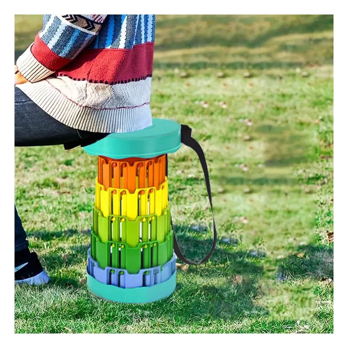 PACK6 BUTACA PLEGABLE CON SEGURO PORTATIL TAPA VERDE CENTRO MULTICOLOR Y+REGALO STICKER - 5