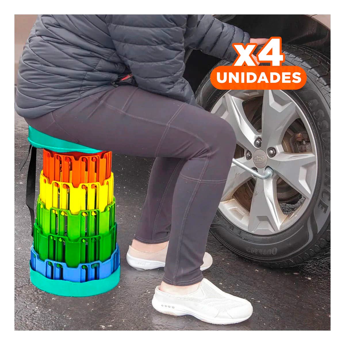 PACK4 SILLA VERSATIL CON CIERRE SEGURO PORTATIL TAPA VERDE CENTRO MULTICOLOR Y+REGALO STICKER - 1