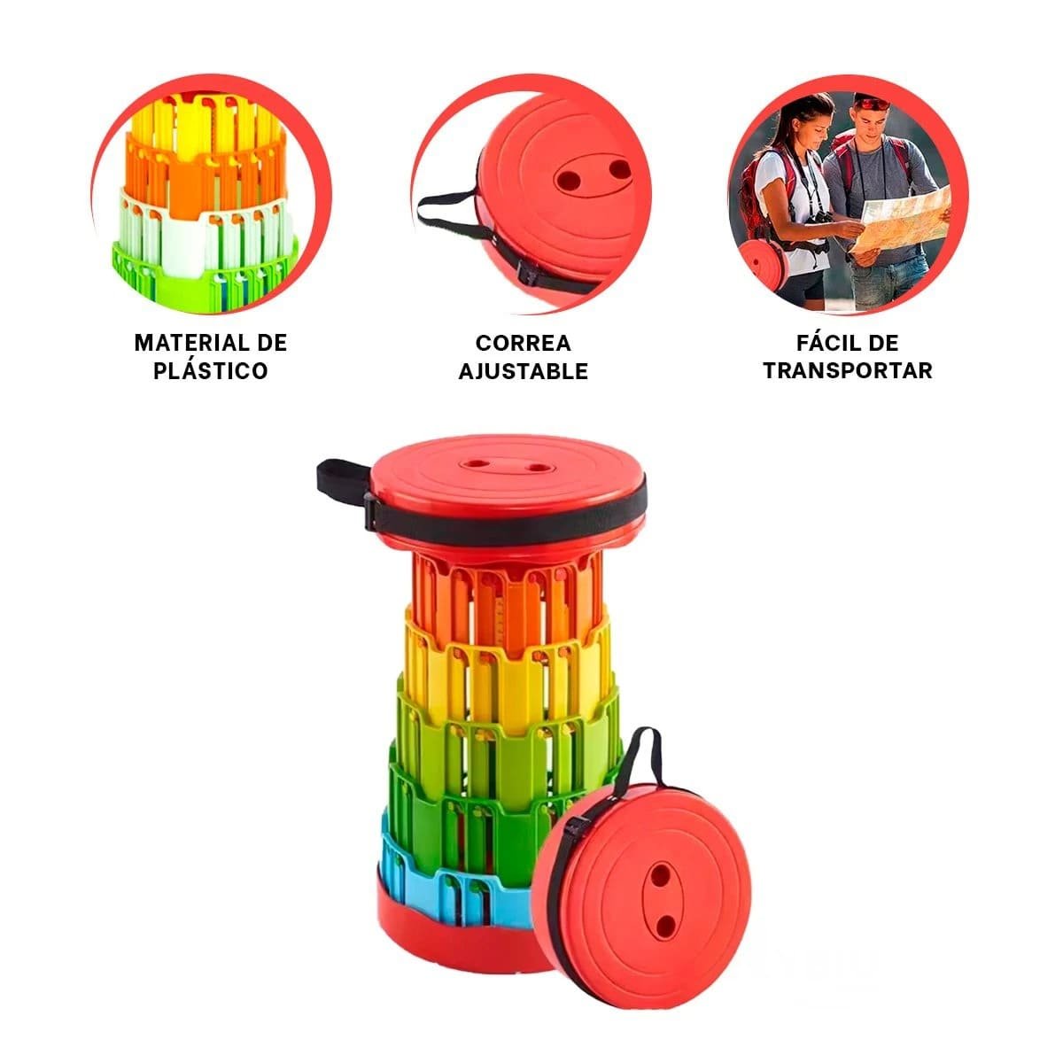 TABURETE PLEGABLE PORTATIL CON SEGUROS PARA HOGAR CON TAPA ROJO CENTRO MULTICOLOR Y+POST IT - 5