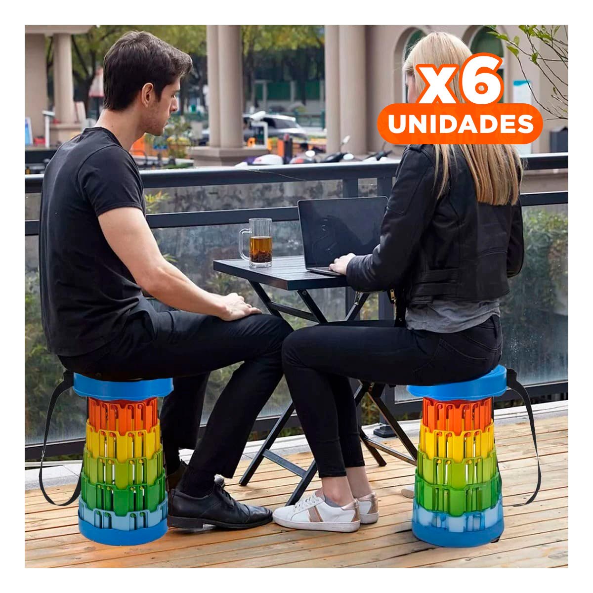 PACK6 SILLON PORTATIL PLEGABLE CON SOPORTE SEGURO PARA CASA TAPA AZUL MULTICOLOR - 1