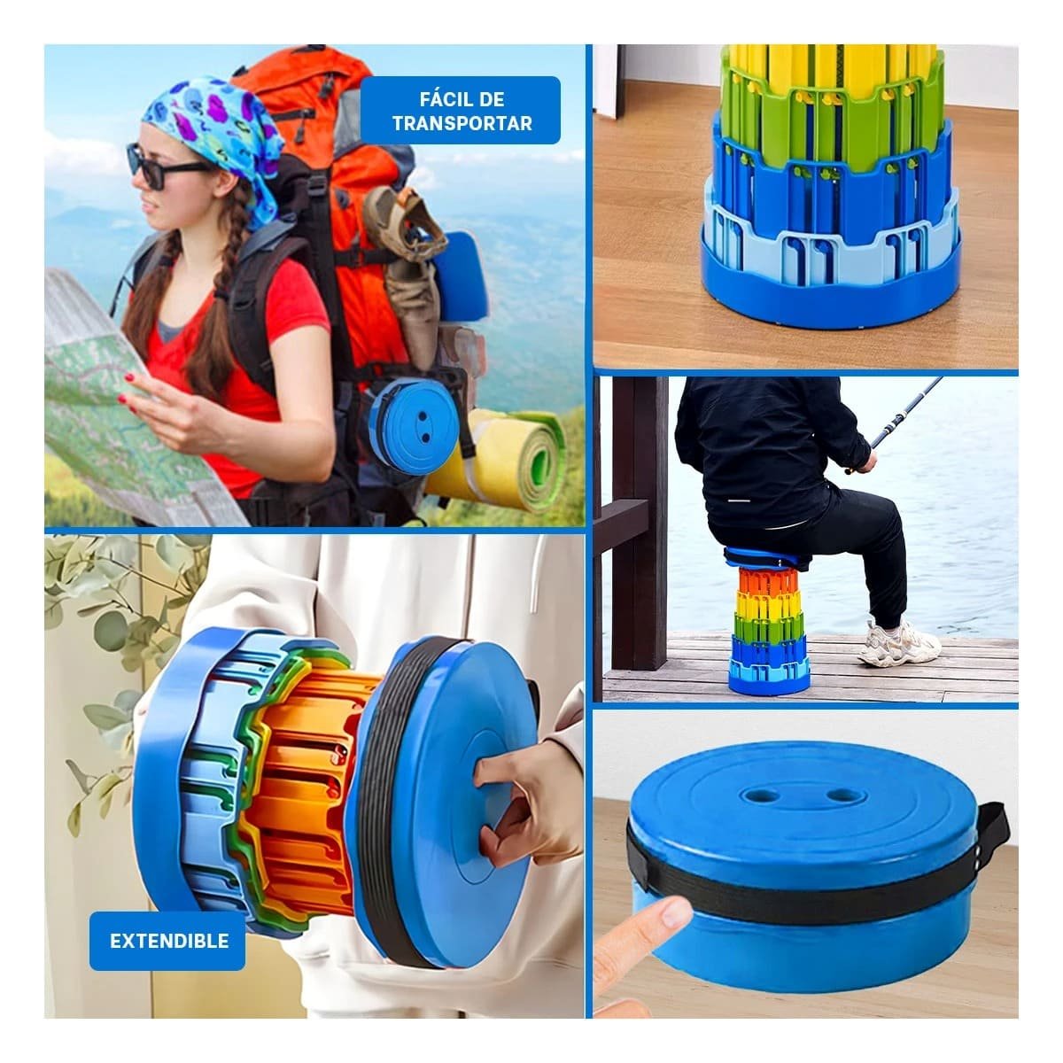 BUTACA PLEGABLE CON SEGUROSPARA INTERIOR Y EXTERIOR TAPA AZUL CENTRO MULTICOLOR Y+LIGAS REGALO - 1