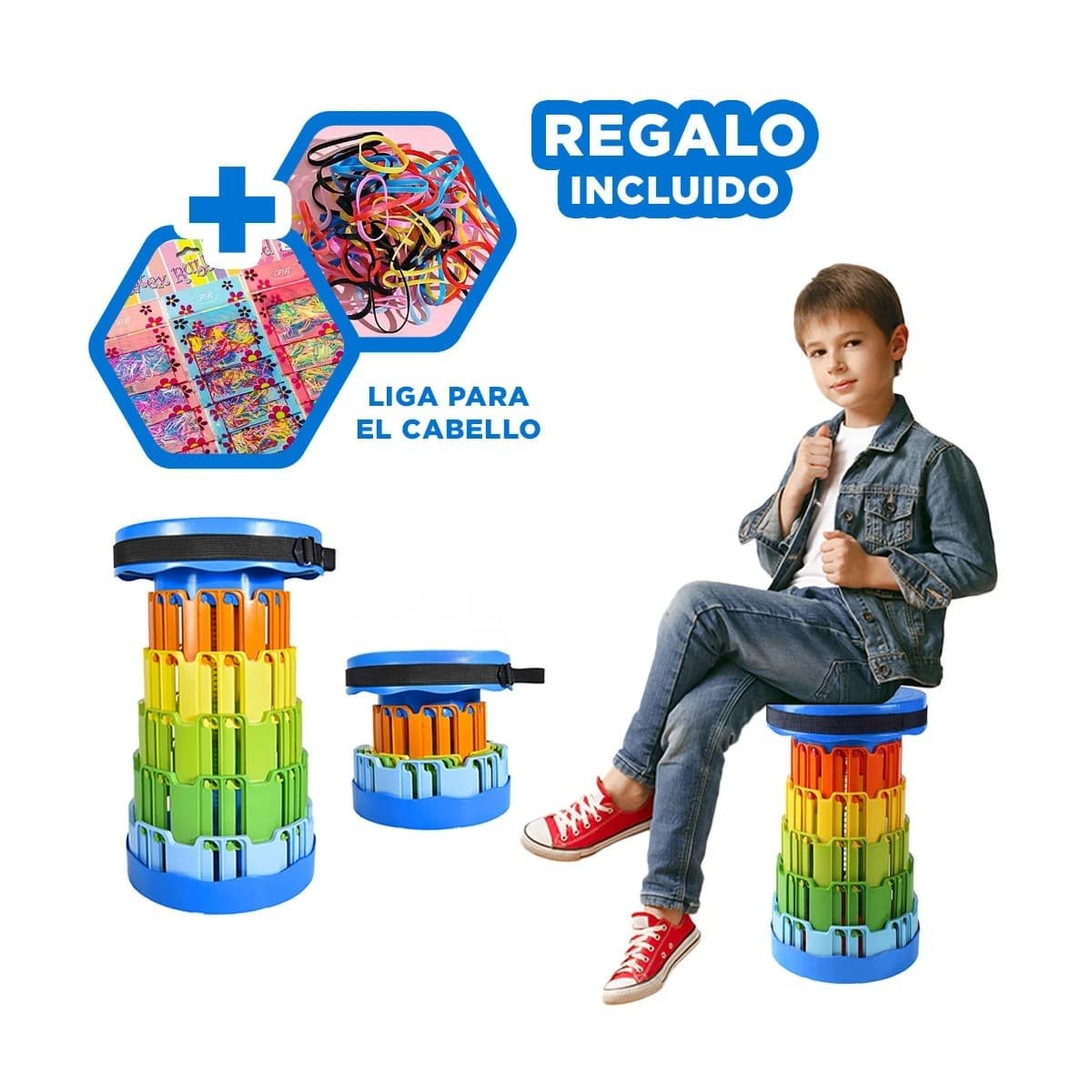BUTACA PLEGABLE CON SEGUROSPARA INTERIOR Y EXTERIOR TAPA AZUL CENTRO MULTICOLOR Y+LIGAS REGALO - 2