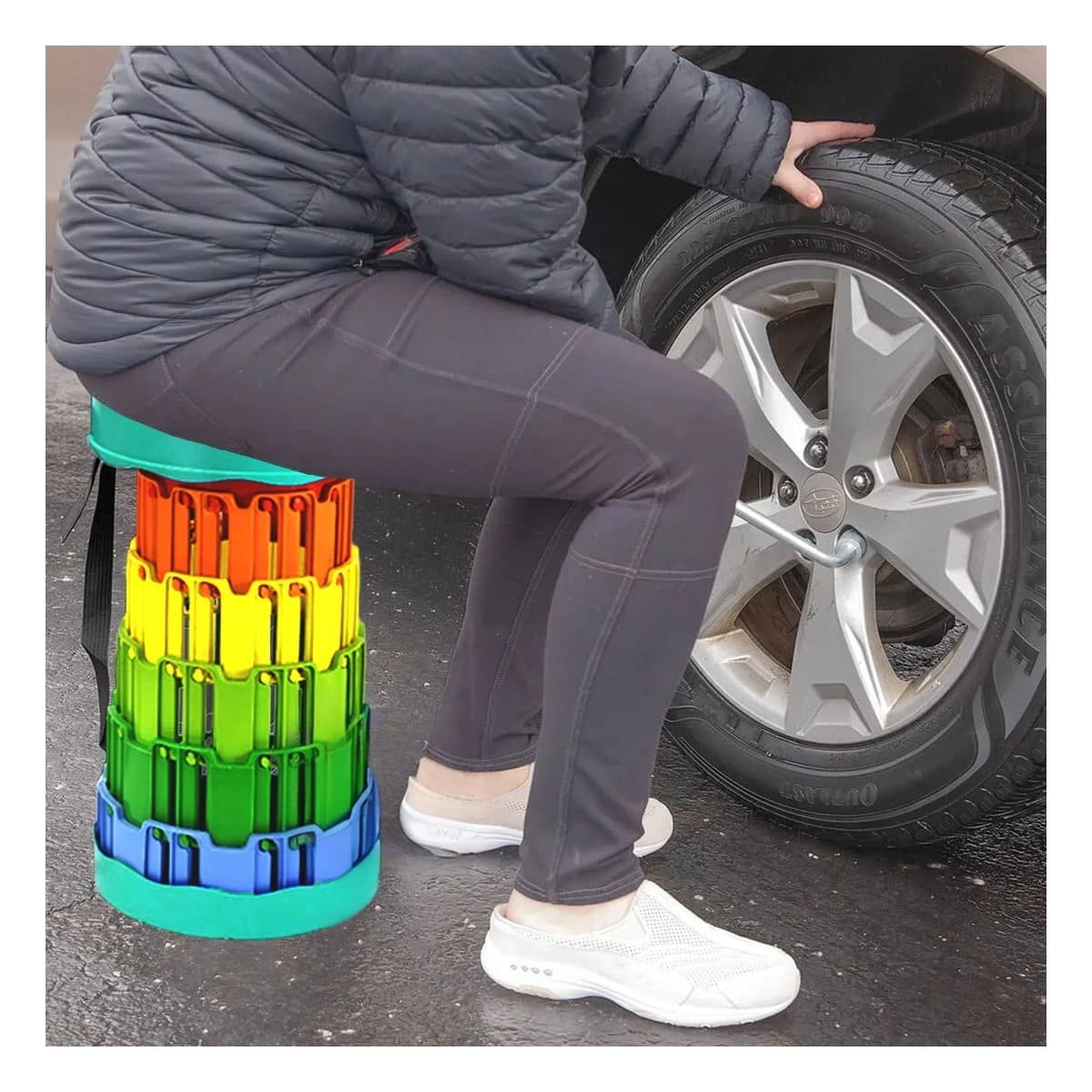 PACK2 ASIENTO PLEGABLE CON SEGURO FIRME PORTATIL TAPA VERDE CENTRO MULTICOLOR Y+PAPEL REGALO - 2