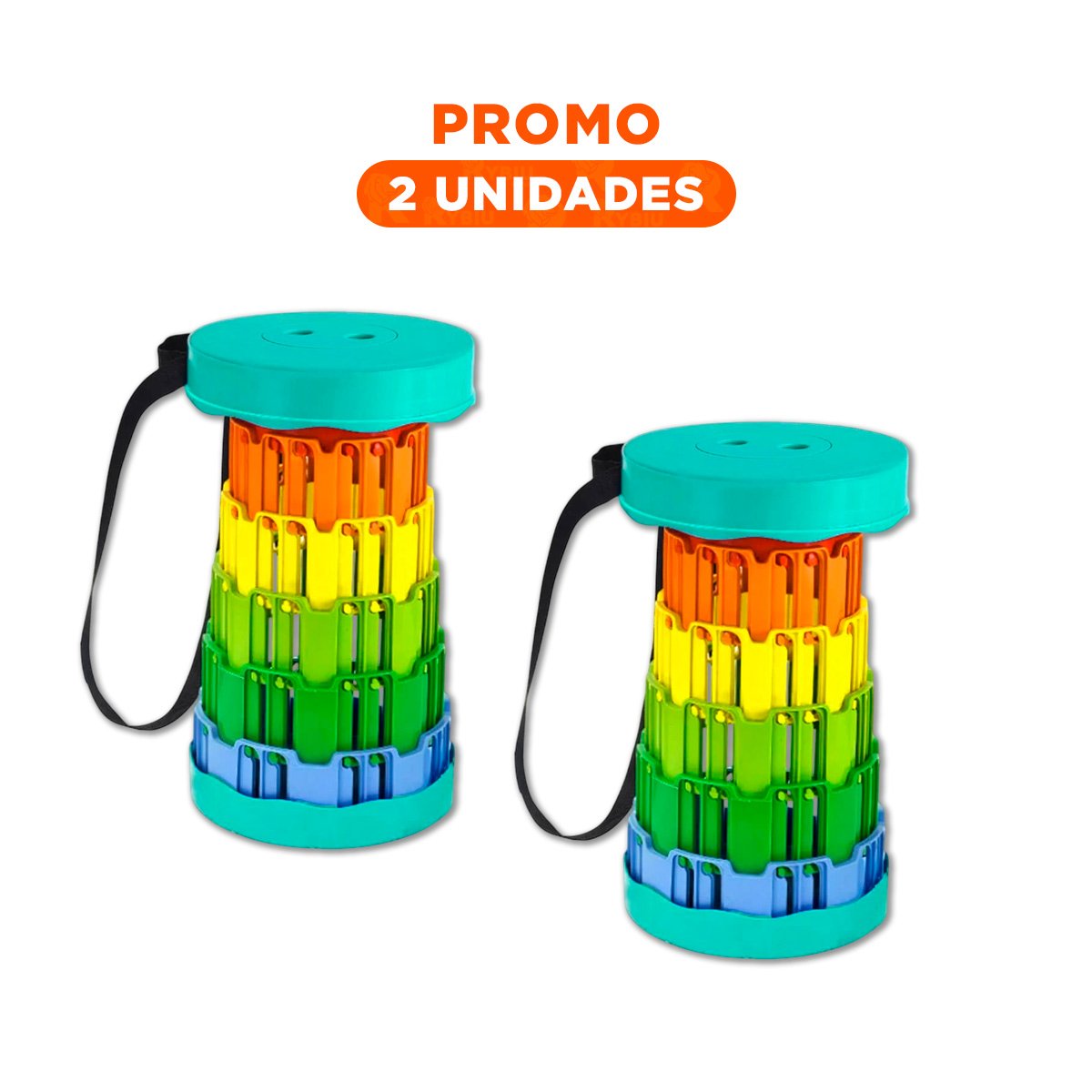 PACK2 BANQUETA PLEGABLE CON SEGURO DOBLE PORTATIL TAPA VERDE CENTRO MULTICOLOR Y+REGALO STICKER - 1