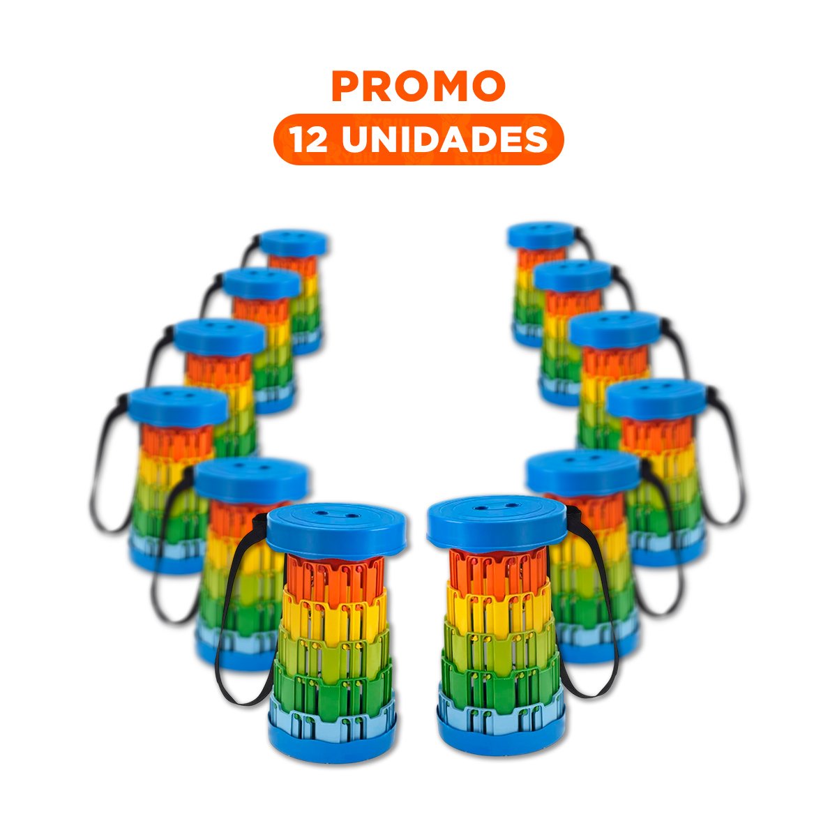 PACK12 TABURETE PORTATIL PLEGABLE CON BASE SEGURA PARA HOGAR TAPA AZUL MULTICOLOR - 1